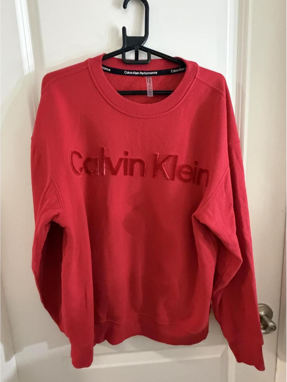 Calvin Klein Performance Red Embroidered Logo Crewneck Sweatshirt Size M